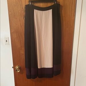 Chic Black and Cream Midi Skirt with Purple Trim. Size L. Rachel Roy. New w/o